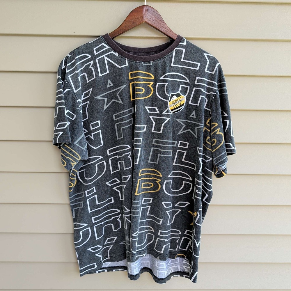 Born Fly T-Shirt‎ Men 2XL Charcoal Grey All Over Print Logo Short Sleeve Y2K